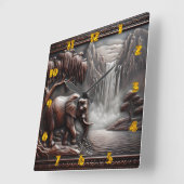 Olifanten bij Waterval in Carved Relief Vierkante Klok (Hoek)