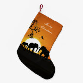 Olifanten bij zonsondergang kleine kerstsok (Voorkant (Hangend))