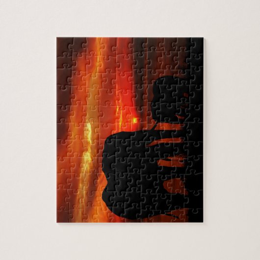 Olifanten bij zonsondergang legpuzzel (Verticaal)