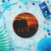 Olifanten bij zonsondergang papieren bordje (Feest)