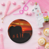 Olifanten bij zonsondergang papieren bordje (Feest)