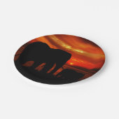 Olifanten bij zonsondergang papieren bordje (Gekanteld)