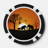 Olifanten bij zonsondergang pokerchips (Achterkant)