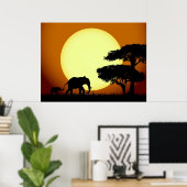 Olifanten bij zonsondergang poster (Thuiskantoor)