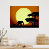 Olifanten bij zonsondergang poster (Keuken)