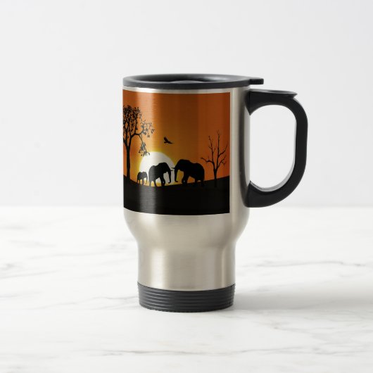 Olifanten bij zonsondergang reisbeker (Rechts)