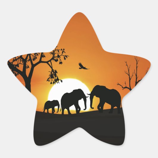 Olifanten bij zonsondergang ster sticker (Voorkant)