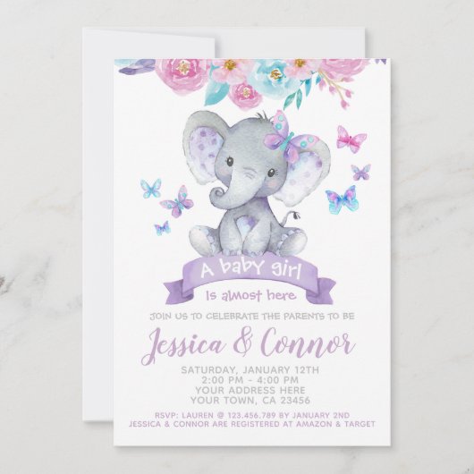 Olifanten Bloemen Baby Shower Kaart (Voorkant)