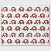 Olifanten Bloemen Grijs Bourgondië Koper Oosters Cadeaupapier (Vlak)