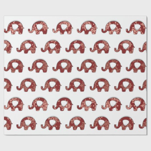 Olifanten Bloemen Grijs Bourgondië Koper Oosters Cadeaupapier (Vlak)