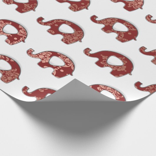 Olifanten Bloemen Grijs Bourgondië Koper Oosters Cadeaupapier (Hoek)