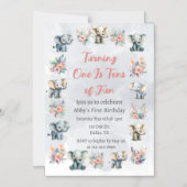 Olifanten & Boho Jungle Bloemen op Grijze Verjaard Magnetische Uitnodiging (Voorkant)