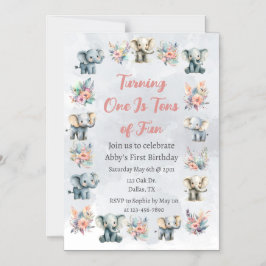 Olifanten & Boho Jungle Bloemen op Grijze Verjaard Magnetische Uitnodiging