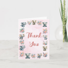 Olifanten Boho Oerwoud Bloem Roze Dank je kaart