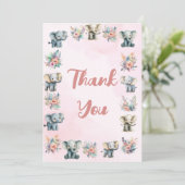 Olifanten Boho Oerwoud Bloem Roze Dank je kaart (Staand voorkant)