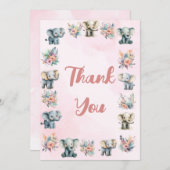 Olifanten Boho Oerwoud Bloem Roze Dank je kaart (Voorkant / Achterkant)