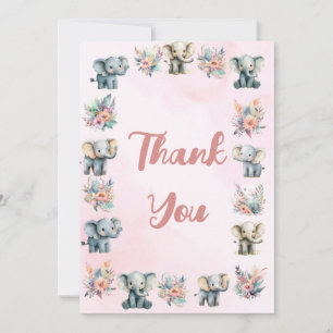 Olifanten Boho Oerwoud Bloem Roze Dank je kaart