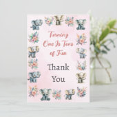 Olifanten Boho Oerwoud Bloem Roze Dank je kaart (Staand voorkant)