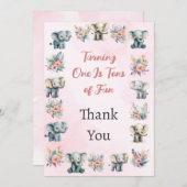 Olifanten Boho Oerwoud Bloem Roze Dank je kaart (Voorkant / Achterkant)