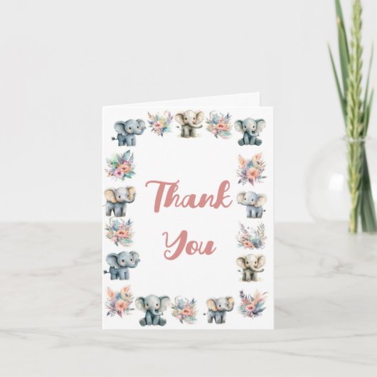 Olifanten & Boho Oerwoud Bloemen Dankjewel Kaart (Voorkant)