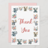 Olifanten & Boho Oerwoud Bloemen Dankjewel Kaart (Voorkant / Achterkant)