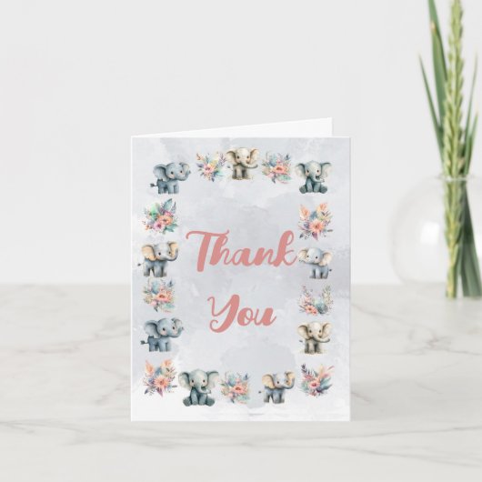 Olifanten Boho Oerwoud Bloemen Grijs Bedankt Card (Voorkant)