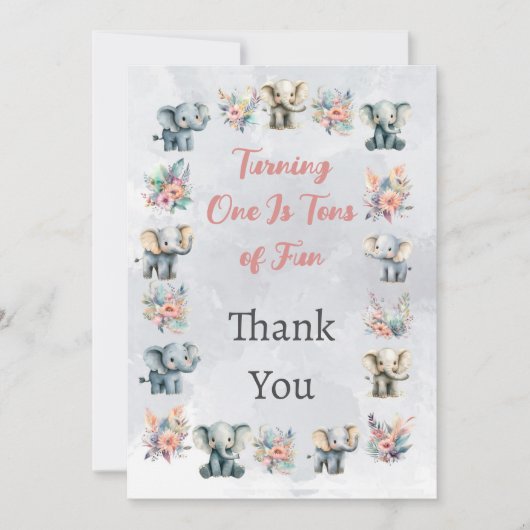 Olifanten Boho Oerwoud Bloemen Grijs Bedankt Card Kaart (Voorkant)