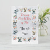 Olifanten Boho Oerwoud Bloemen Grijs Bedankt Card Kaart (Staand voorkant)