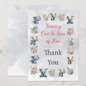 Olifanten Boho Oerwoud Bloemen Grijs Bedankt Card Kaart (Voorkant / Achterkant)