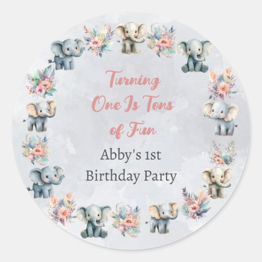 Olifanten & Boho Oerwoud Bloemen op Grijze Sticker (Voorkant)