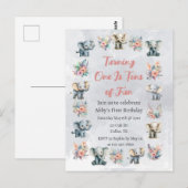 Olifanten & Boho Oerwoud Bloemen op Grijze Verjaar Briefkaart (Voorkant / Achterkant)