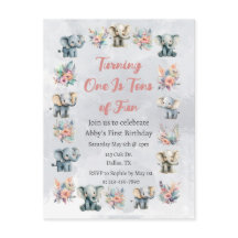 Olifanten & Boho Oerwoud Bloemen op Grijze Verjaar