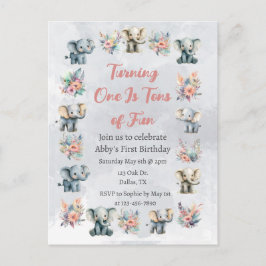 Olifanten & Boho Oerwoud Bloemen op Grijze Verjaar Briefkaart