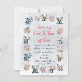 Olifanten & Boho Oerwoud Bloemen op Grijze Verjaar Briefkaart