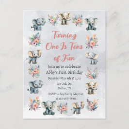 Olifanten & Boho Oerwoud Bloemen op Grijze Verjaar Briefkaart