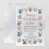 Olifanten & Boho Oerwoud Bloemen op Grijze Verjaar Kaart (Voorkant / Achterkant)