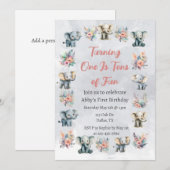 Olifanten & Boho Oerwoud Bloemen op Grijze Verjaar Kaart (Voorkant / Achterkant)