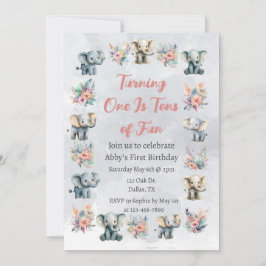 Olifanten & Boho Oerwoud Bloemen op Grijze Verjaar Kaart