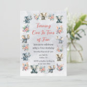 Olifanten & Boho Oerwoud Bloemen op Grijze Verjaar Kaart (Staand voorkant)