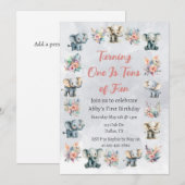 Olifanten & Boho Oerwoud Bloemen op Grijze Verjaar Kaart (Voorkant / Achterkant)