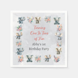 Olifanten & Boho Oerwoud Bloemen op Grijze Verjaar Servet