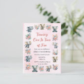 Olifanten & Boho Oerwoud bloemen op roze verjaarda Briefkaart (Staand voorkant)
