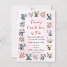 Olifanten & Boho Oerwoud bloemen op roze verjaarda Briefkaart