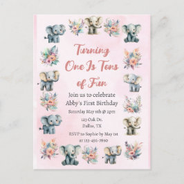 Olifanten & Boho Oerwoud bloemen op roze verjaarda Briefkaart