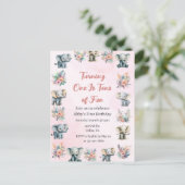 Olifanten & Boho Oerwoud bloemen op roze verjaarda Briefkaart (Staand voorkant)