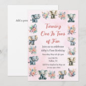 Olifanten & Boho Oerwoud bloemen op roze verjaarda Kaart (Voorkant / Achterkant)