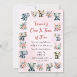 Olifanten & Boho Oerwoud bloemen op roze verjaarda Kaart