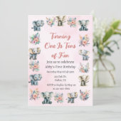 Olifanten & Boho Oerwoud bloemen op roze verjaarda Kaart (Staand voorkant)