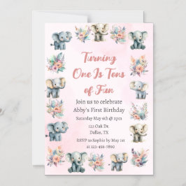 Olifanten & Boho Oerwoud bloemen op roze verjaarda Magnetische Uitnodiging