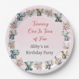 Olifanten & Boho Oerwoud bloemen op roze verjaarda Papieren Bordje
